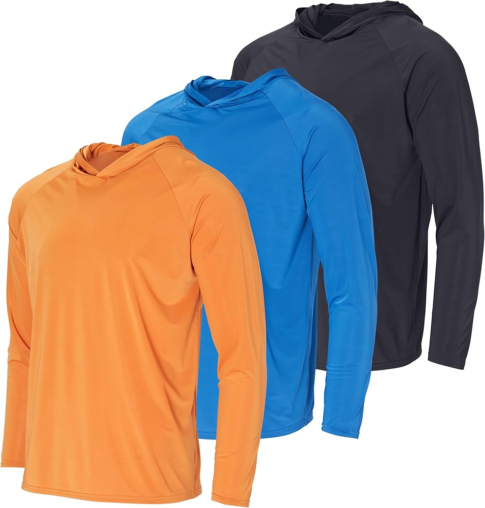 Real Essentials 3 Pack: Men's Rash Guard Hoodie Sweatshirt Sun Protection UPF Fishing Shirt (Available in Big & Tall)