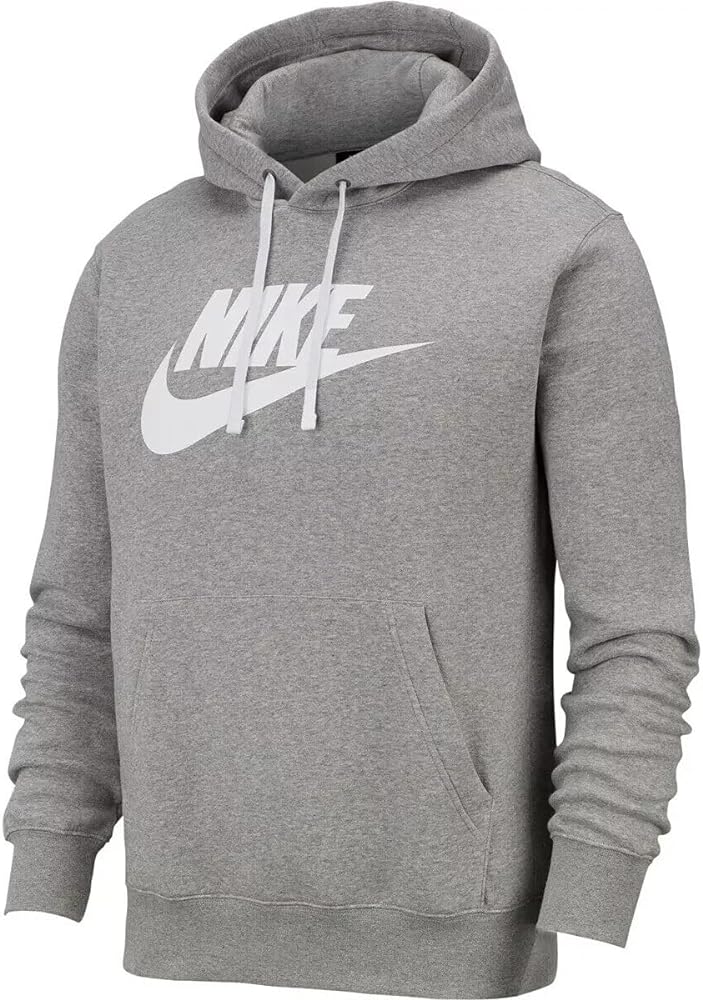 Nike Club Fleece Futura Hoodie (US, Alpha, Small, Regular, Regular, Dk Grey Heather/Matte Silver/White)