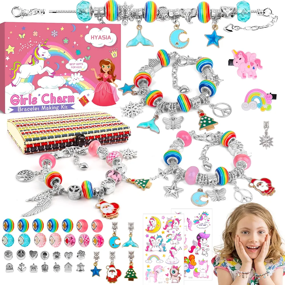 HYASIA Unicorn Gifts for Girls Jewelry Making Kit - Kids Toys Arts Crafts for Kids Age 6 7 8 9 10+ Year Old, Charm Bracelet Making Supplies Beads, Girl Birthday Party Game Children Christmas Stocking