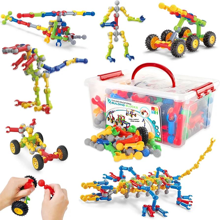 170 Pcs STEM Building Toys for Kids Ages 4-8, Building Blocks Educational Construction Engineering Building Kit for Ages 3 4 5 6 7 8 9 Year Old Creative Kids Games, Christmas Birthday Gifts Boys Girls