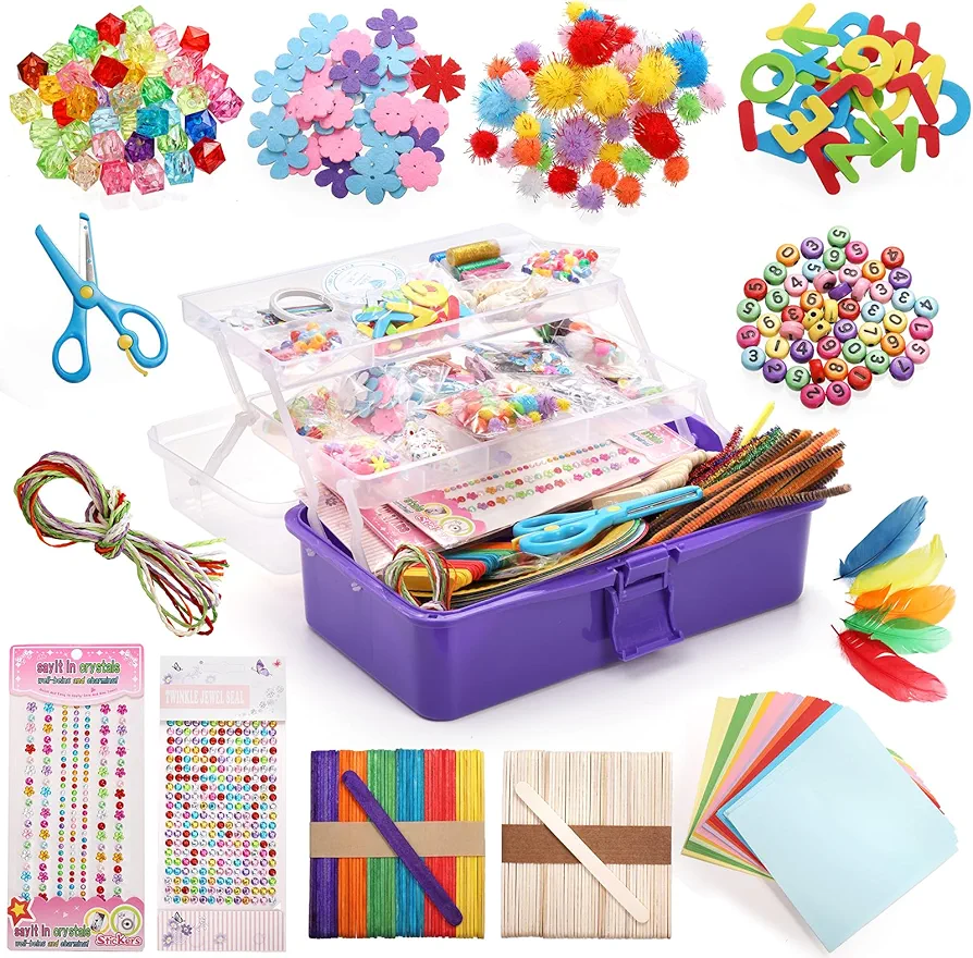 Yesland 5914 Pcs Arts and Crafts Supplies Set, DIY Craft Art Supply Set with Folding Giftable Craft Box, All in One Pipe Cleaners, Pom Poms, Feather for Homes