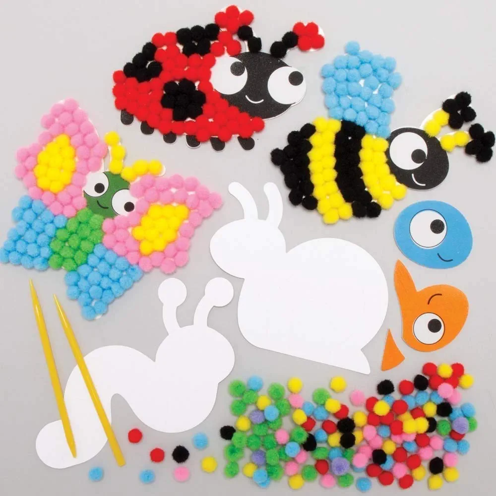 Baker Ross AX871 Bug Pom Pom Kits - Pack of 5, Creative Art and Craft Supplies for Kids to Make, Decorate and Display