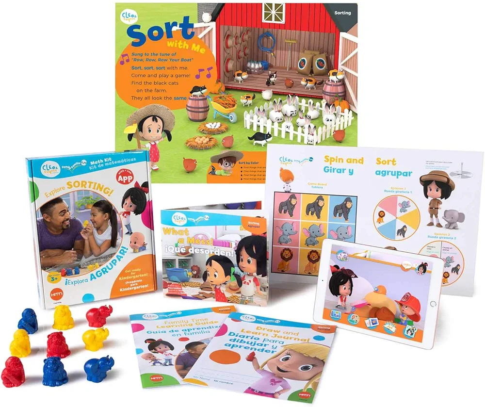 Cleo & Cuquin Family Fun! Sorting Math Kit and App: Spanish/English, bilingual education, preschool ages 3-5, Kindergarten readiness, learn sorting ... and AR (Cleo & Cuquin Family Fun! Series)