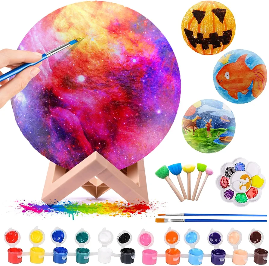 Alckijy Moon Lamp,Paint Your Own Moon Lamp Kit, Arts and Crafts for Kids Ages 8-12, Christmas Gifts for Kids 8-12,Art Supplies for Girls Ages 8-12, DIY Gifts for Kids