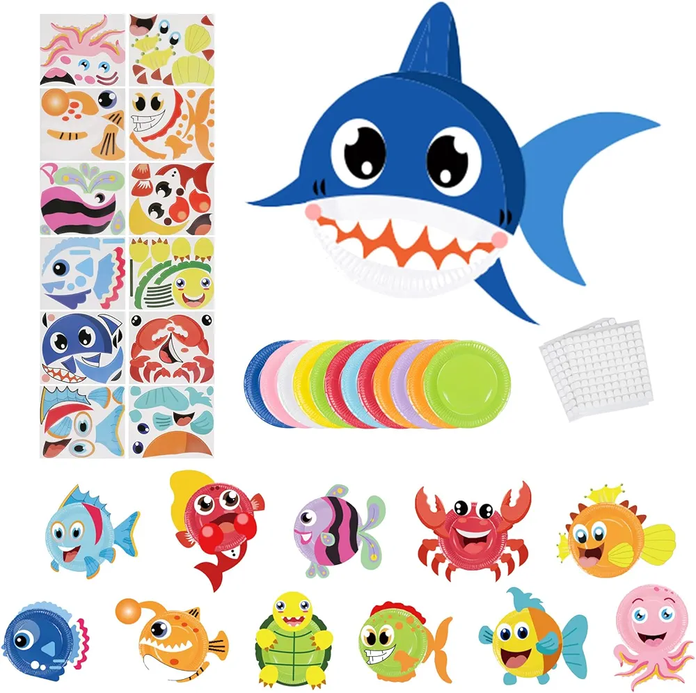 KATOOM 12 Pack Ocean Animals Craft for Kids Make You Own Paper Plate Art Kit for Boys Girls Toddlers DIY Sea Animal Craft Card Preschool Classroom Art Project for Birthday Summer Party Favor