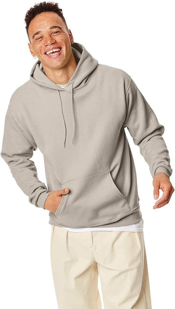 Hanes Men's Pullover EcoSmart Hooded Sweatshirt, Sand, M