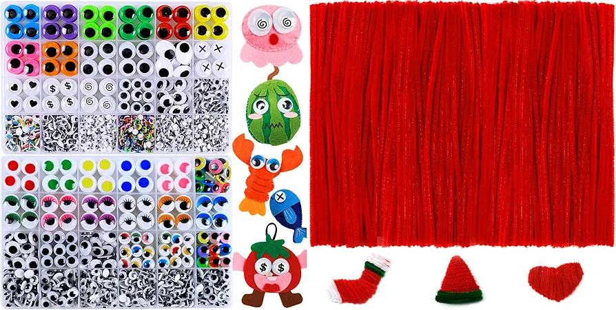 200pcs red Pipe Cleaners+2310pcs Googly Wiggle Eyes, Art and Craft Supplies.