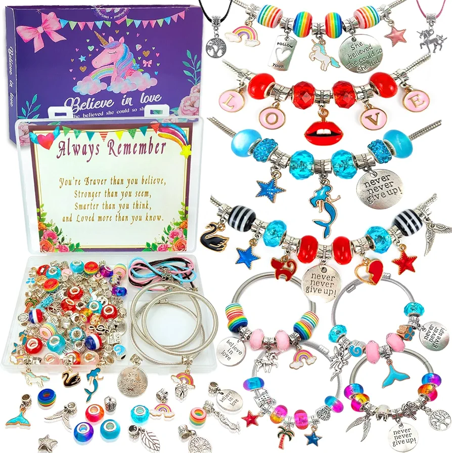 Charm Bracelet Making Kit,Jewelry Making Supplies Beads,Unicorn/Mermaid Crafts Gifts Set for Girls Teens Age 5-12