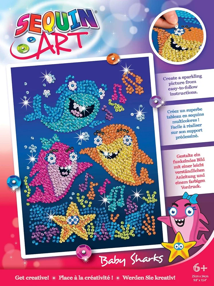 Sequin Art Red Baby Sharks, Sparkling Arts and Crafts Kit; Creative Crafts for Adults and Kids