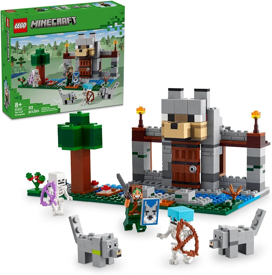 LEGO Minecraft The Wolf Stronghold Fortress Playset, Video Game Toy for Boys and Girls, Action Packed Castle Building Set with Minecraft Minifigures, Minecraft Toy Gift for Kids Ages 8 and Up, 21261