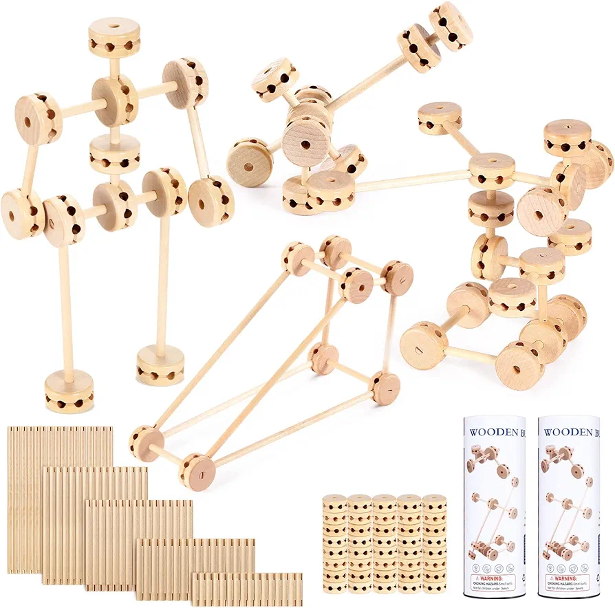 Zhanmai 2 Sets 120 Pieces Wooden Building Blocks Toys Kids Wooden Toys Educational Natural Wood Toys Learning Wooden Blocks Different Sized Toy Building Sets