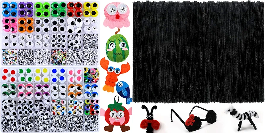 200pcs Black Pipe Cleaners+2310pcs Googly Wiggle Eyes, Art and Craft Supplies.