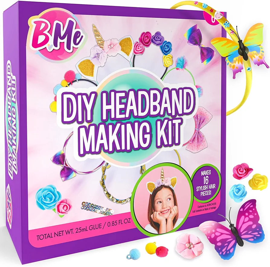 B Me Headband Making Kit for Girls - DIY 16 Unique Girls Hair Accessories with 60+ Craft Supplies - Arts & Crafts Gifts for Girls Ages 5-12