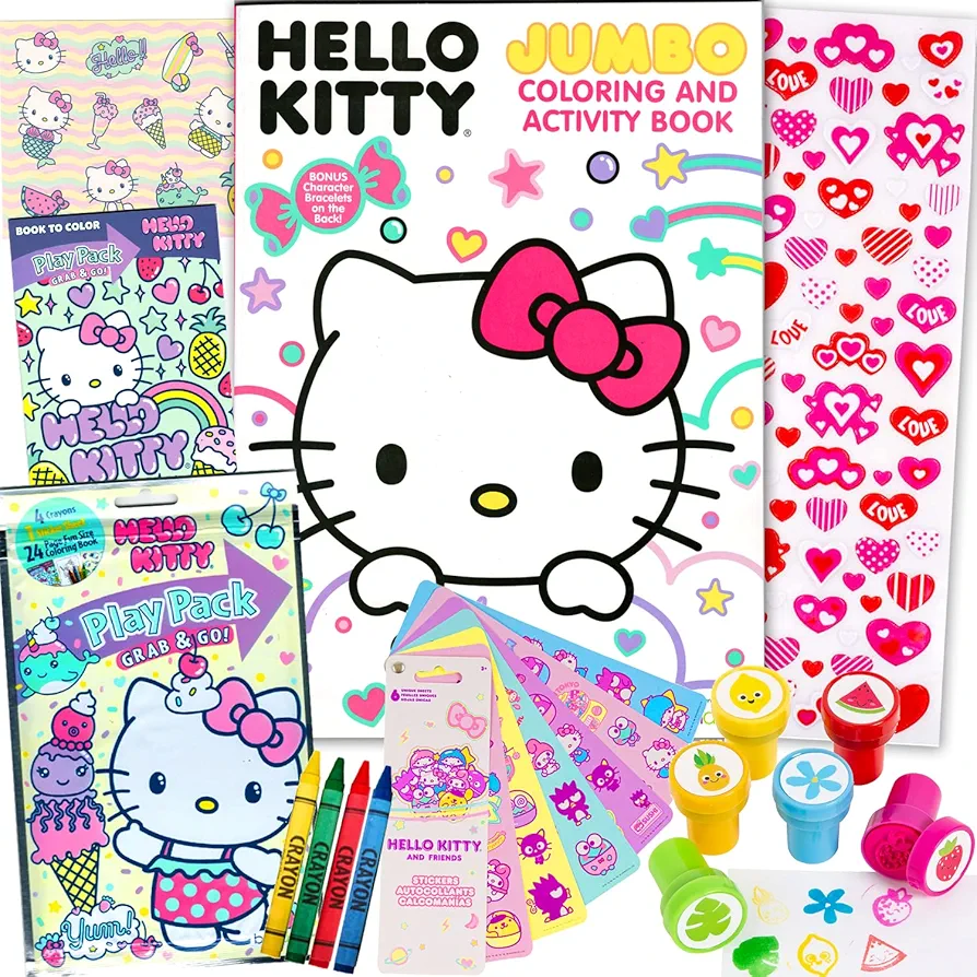 Hello Kitty Coloring Acitivty Book Set for Kids, Girls - Bundle with PlayPack, Stickers, Kids Coloring Book and More