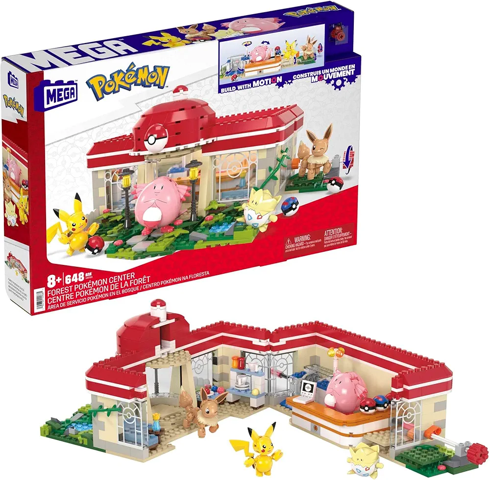 MEGA Pokémon Building Toys Set Forest Pokémon Center with 648 Pieces, 4 Poseable Characters, for Kids