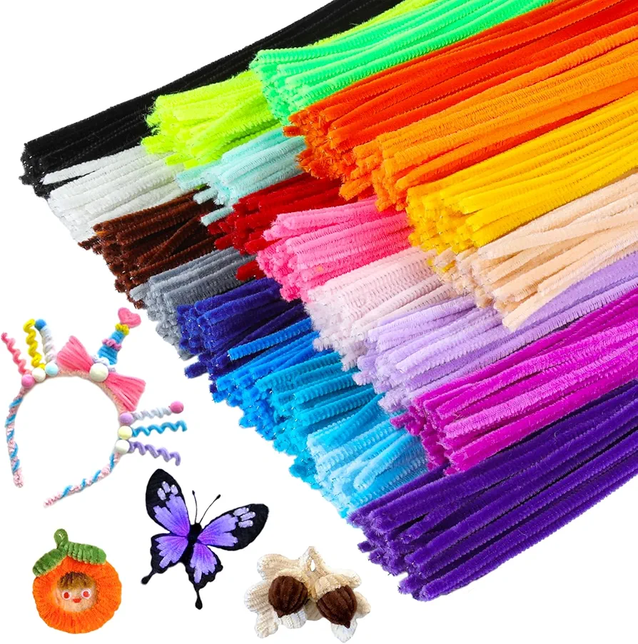 Iuuidu 1100PCS Pipe Cleaners, 22 Color Pipe Cleaners Chenille Stem, Fuzzy Sticks Pipe Cleaners Craft Supplies for DIY Arts Crafts Project