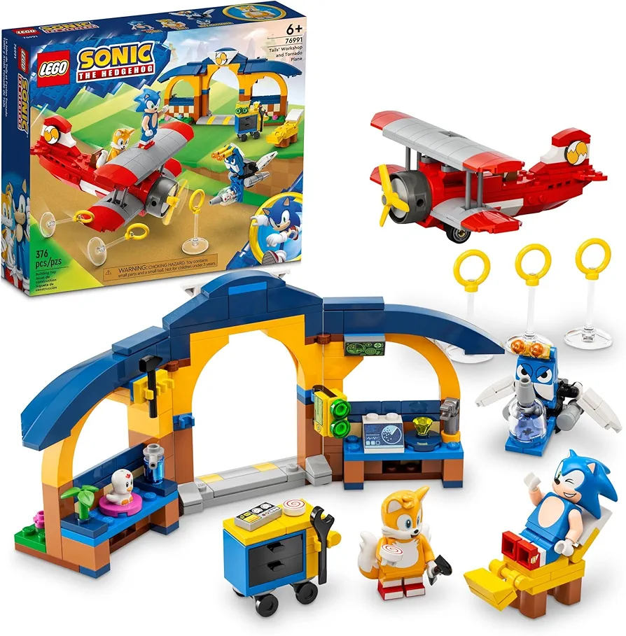 LEGO Sonic The Hedgehog Tails’ Workshop and Tornado Plane 76991 Building Toy Set, Airplane Toy with 4 Sonic Figures and Accessories for Creative Role Play, Gift for 6 Year Olds who Love Gaming