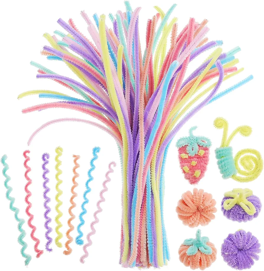 TEHAUX 300 Pcs Top Twisting Stick Plush Pipe Cleaners Rainbow Chenille Stems Fuzzy Craft Sticks Pipecleaners Arts and Crafts Supplies Chenille Sticks Flexible Sticks for Crafts