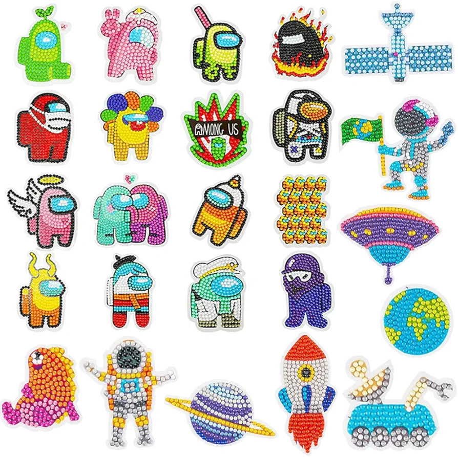 5D DIY Diamond Art Craft Painting Stickers Kits for Kids Among Game Us Mosaic Painting by Numbers DIY Drawing Arts Crafts Supplies for Boys and Girls Children 28Pcs