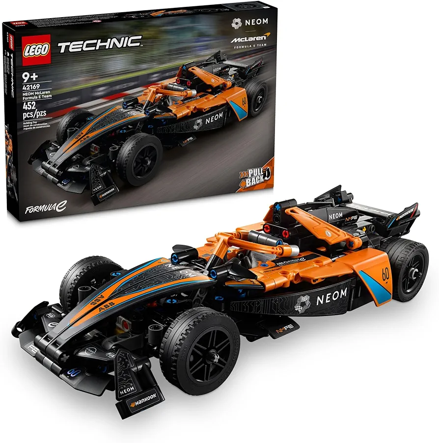 LEGO Technic NEOM McLaren Formula E Race Car Toy, Model Pull Back Car Toy, McLaren Toy Car Set for Kids, Birthday Gift Idea for Boys and Girls Aged 9 and Up, 42169