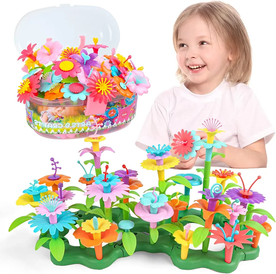 GILI Flower Garden Building Stacking Toys - Build a Bouquet Sets for 4 5 6 Year Old Toddler Girls Arts and Crafts for Little Kids Age 3yr Up Best Top Christmas Birthday Gifts for Creativity Play