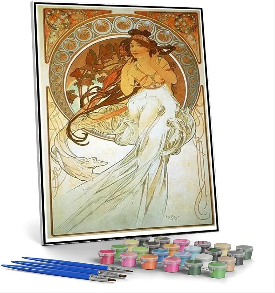 Paint by Numbers for Adult Kits Poetry Painting by Alphonse Mucha Arts Craft for Home Wall Decor