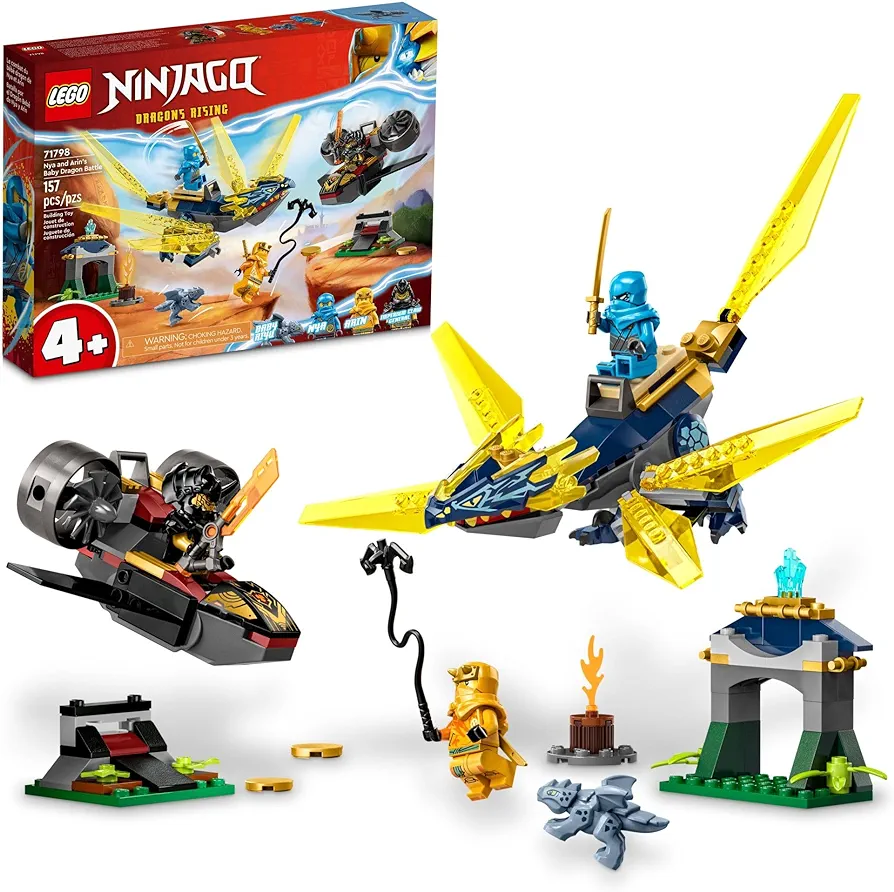 LEGO NINJAGO Nya and Arin’s Baby Dragon Battle 71798 Ninja Building Toy, Features a Jet, 2 Dragons, 3 Minifigures and Baby Riyu, Gift Idea for Toddlers Ages 4+