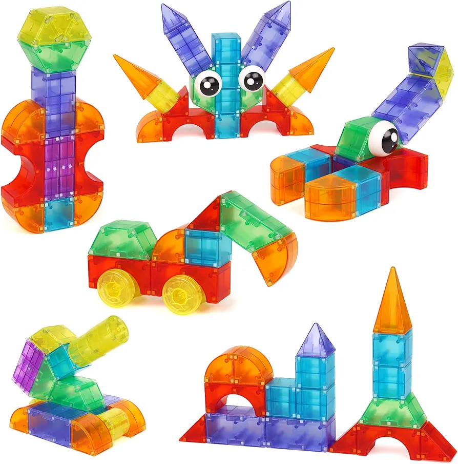 62 PCS Magnetic Blocks， Magnetic Geometric Building Blocks for Kids,Preschool STEM Educational Construction Toys Montessori Sensory Magnet Toys for Toddlers, Gifts for 3 4 5 6 Years Old Girls Boys