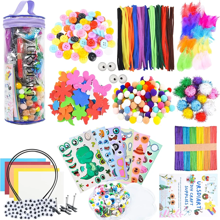 URSDIART Art and Craft Supplies, Education Supplies & Craft Supplies, DIY Craft Kits Art Supplies with Pipe Cleaners Craft,Googly Eyes,Pompoms, Arts and Crafts School Supplies for Homeschool Gift