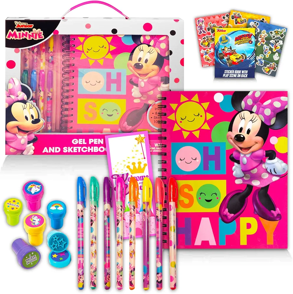 Classic Disney Disney Minnie Mouse Sketchbook Set for Girls ~ 4 Pc Bundle with Minnie Mouse Sketch Pad Journal Set, Stickers, and More (Minnie Mouse Drawing Art Activity Set for Kids)