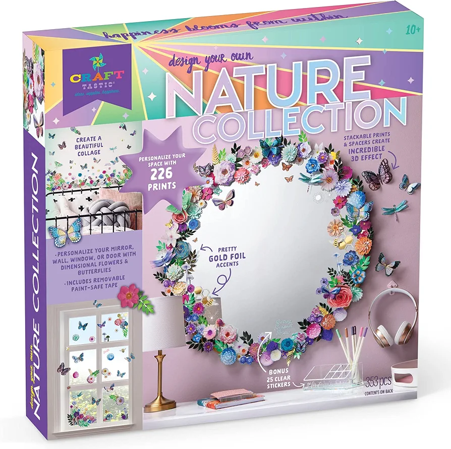 Craft-tastic — Design Your Own Nature Collection – DIY Collage Arts & Crafts Kit – Personalize Your Wall, Mirror, Window, Or Door with Dimensional Flowers, Butterflies, and More — for Ages 10+