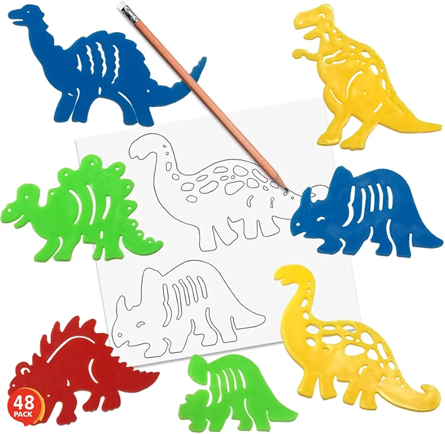 ArtCreativity Dinosaur Stencils Set for Kids, Bulk Set of 48, Colorful Drawing Template Kit, Fun Arts and Crafts Supplies, Gift Idea for Boys and Girls, Learning Tool for Children