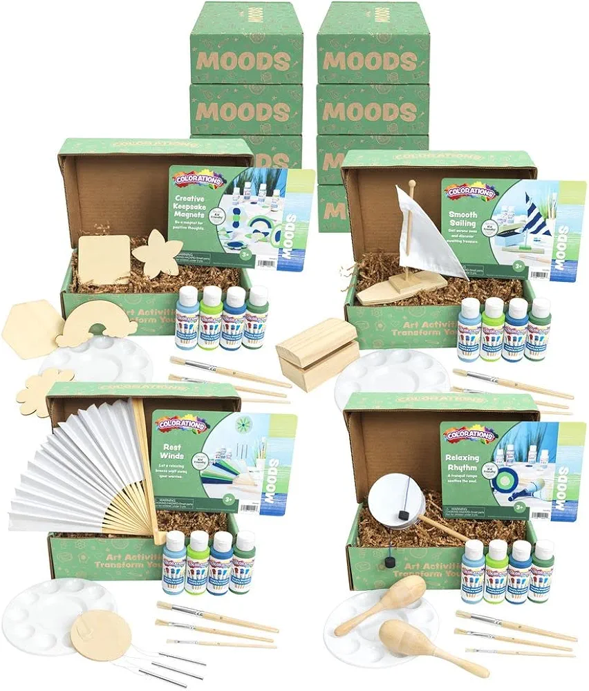 Colorations Moods, Social Emotional Learning Art Kits, Calming, 4 Different Activity Painting Kits, 3 of Each, 12 in Total, Painting Craft All Ages