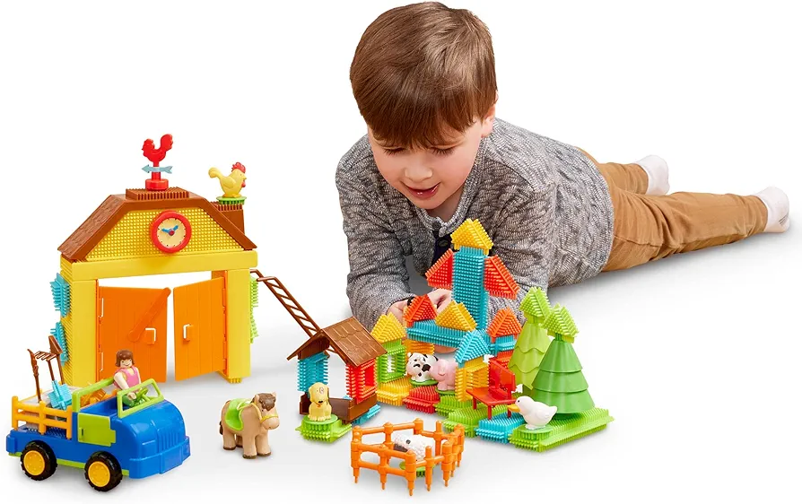 Battat- Bristle Blocks- STEM Interlocking Building Blocks- 67 pc Farm Playset- Developmental Toys for Toddlers & Kid- Barnyard Playset- 2 Years +