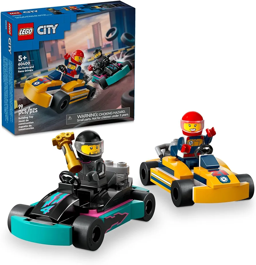 LEGO City Go-Karts and Race Drivers Toy Playset, 2 Driver Minifigures, Racing Vehicle Car Toy, Fun Race Car Toy Gift for Kids Aged 5 and Up, 60400