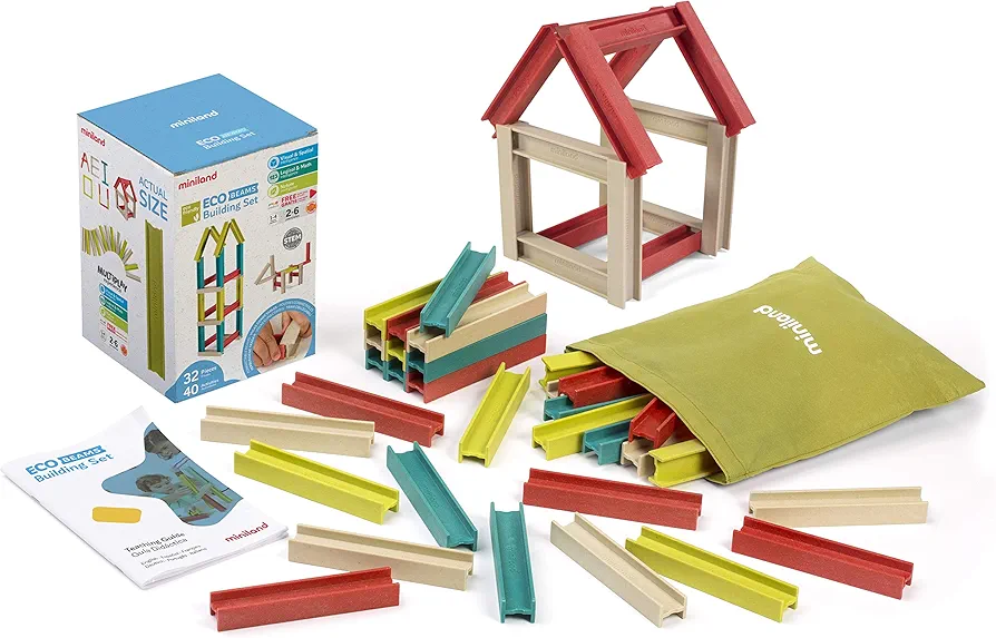 Miniland ECO Beams Building Set for Children from 2 to 6 years. Contruction set toy of 32 colored beams