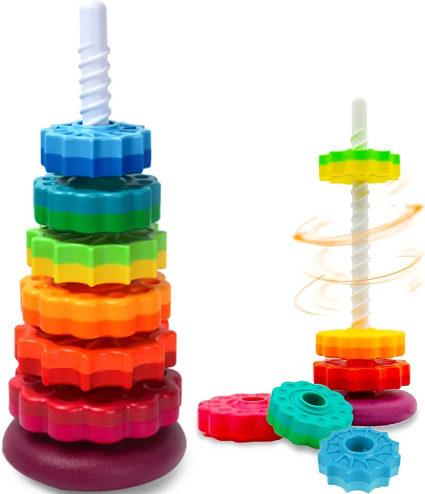 Baby Spinning Toy – Stacking Toy for Babies and Toddlers – Educational Toddler Learning Toys – Rainbow Spinning Wheel Toy for Focus, Dexterity, Brain Development, Interactive Learning stacking toys