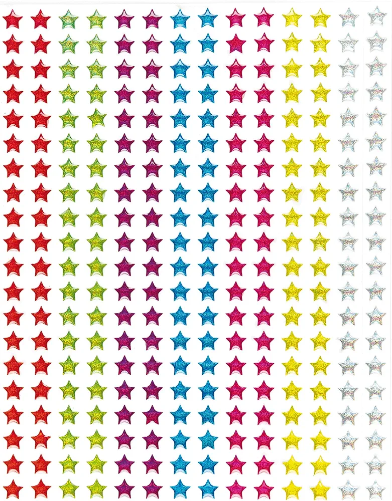 Baker Ross ET303 Crystal Glitter Stick On Stars - Pack of 280, for Card Craft, Scrapbook Stickers and Arts and Crafts for Kids