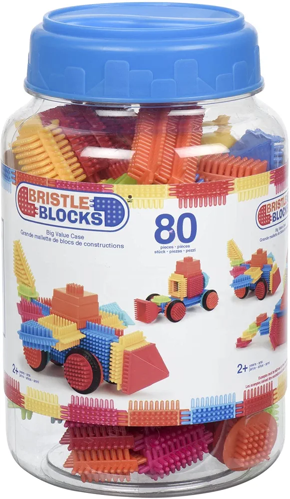 Battat- Bristle Blocks- STEM Interlocking Building Blocks- 80 pc Playset- Reusable Storage Bucket- Developmental Toys for Toddlers & Kids- Big Value Case- 2 Years +