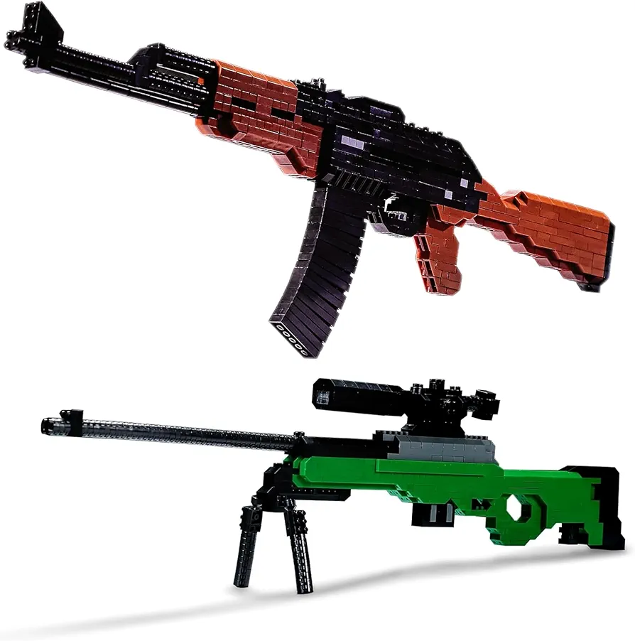 Building Blocks Gun Set,Mini Bricks,1:8 AK-47 and AWM Model Gun, DIY Assembling Guns Building Toys for Boys Kids Adults,Splicing Brick Gun Model Kit