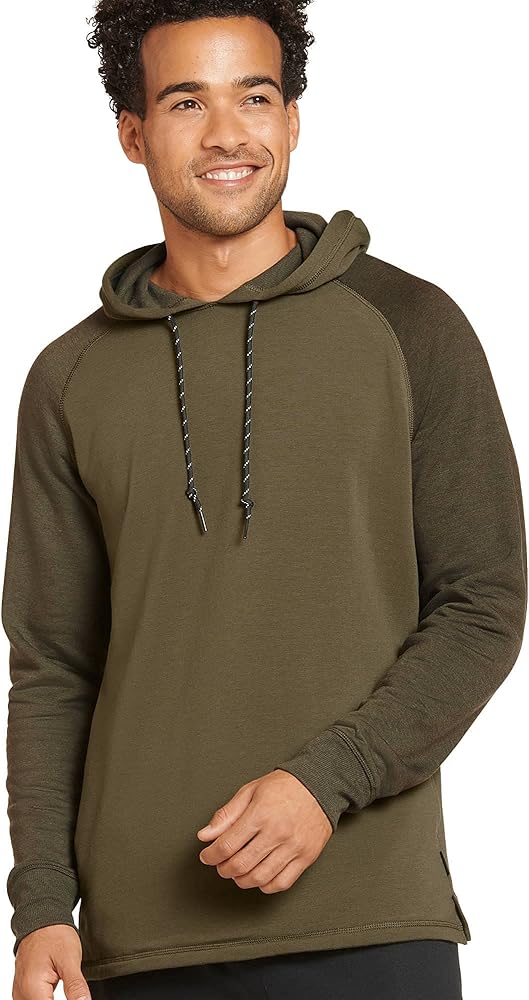 Jockey Men's Sportswear Colorblocked Lightweight Fleece Pullover Hoodie, Burnt Olive/Olive Heather, m