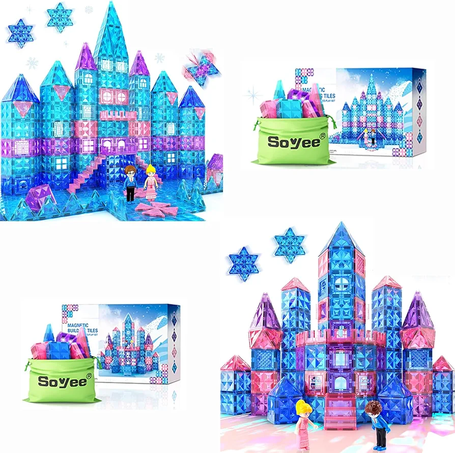 Soyee Diamond Magnetic Tiles 160pcs, Magnetic Building Blocks Princess Pretend Play Toys for Kids, Learning Toys for 3+ Year Old Girls & Boys, 3 4 5 6 7 8 Year Old Girl Birthday Gifts