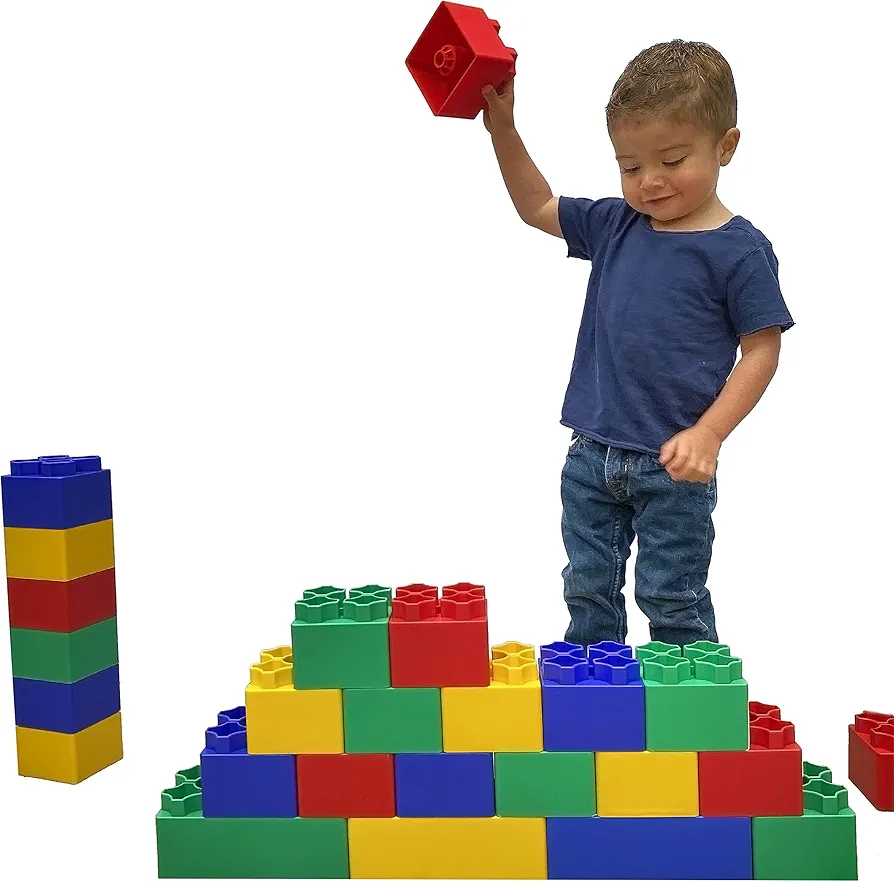 Kids Adventure Jumbo Blocks - (72) Piece Big Blocks - 4" x 4" Large ADD -ON KIT Building Blocks for Toddlers -Made in The USA - Add on to Any existing Jumbo Blocks