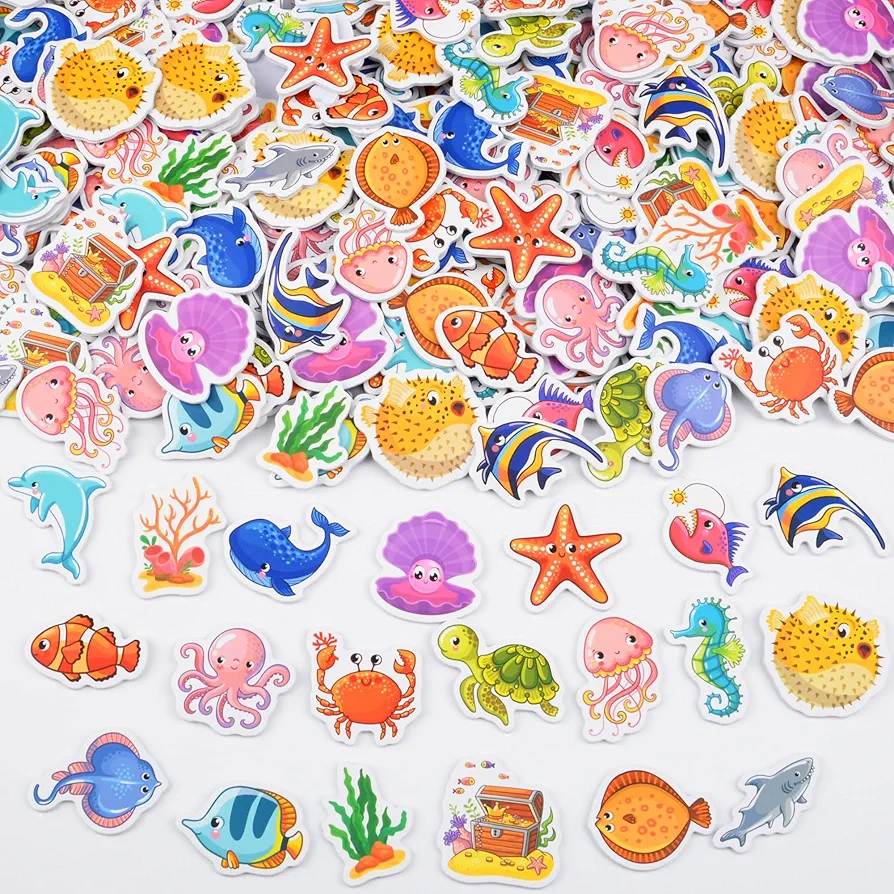 360 Pieces Ocean Sea Animal Foam Stickers Tropical Fish Sea Creature Stickers Adhesive Stickers for Kids for Arts Crafts Laptops Party Favors Decoration Home DIY Supplies