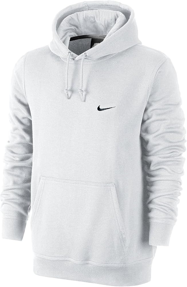 NIKE Mens Club Pull Over Hoodie White/Black 611457-100 Size Large