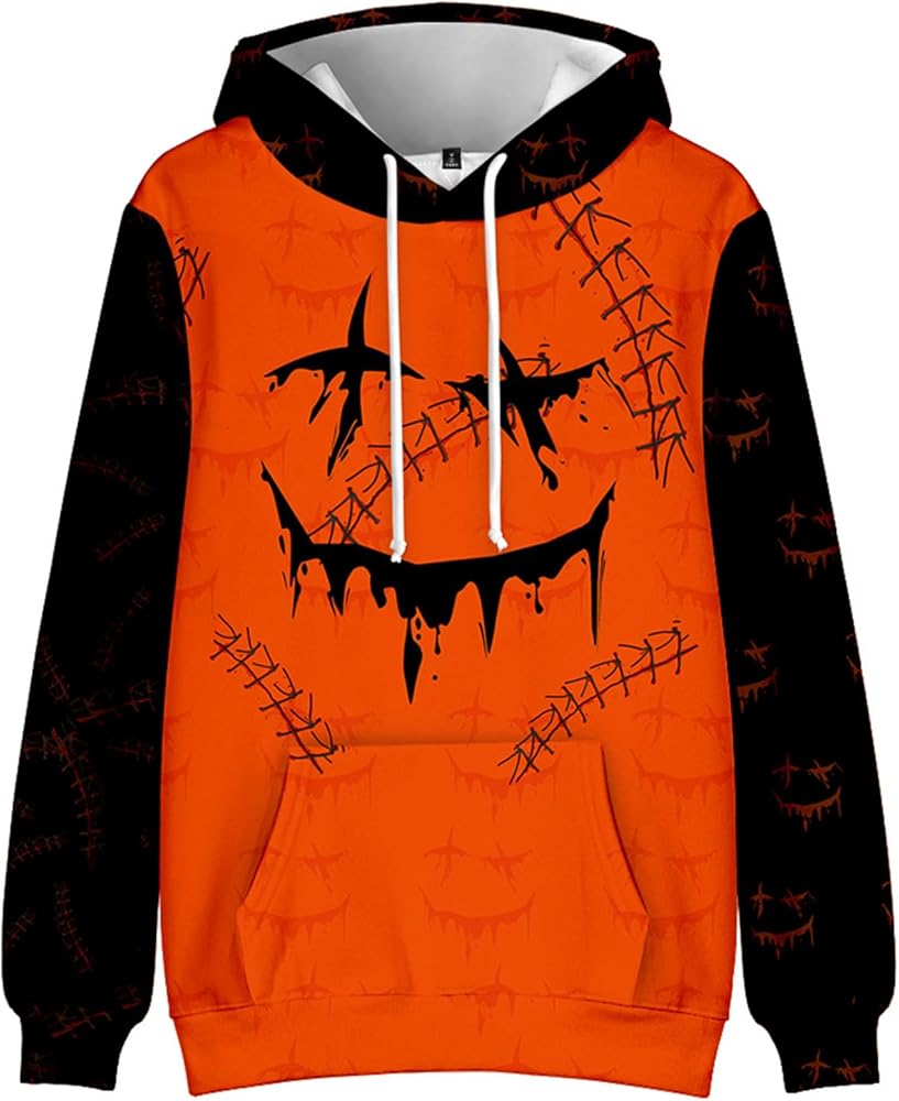 Unisex 2024 New Halloween Long Sleeve Hoodie Casual Hooded Pullover With Kangaroo Pocket