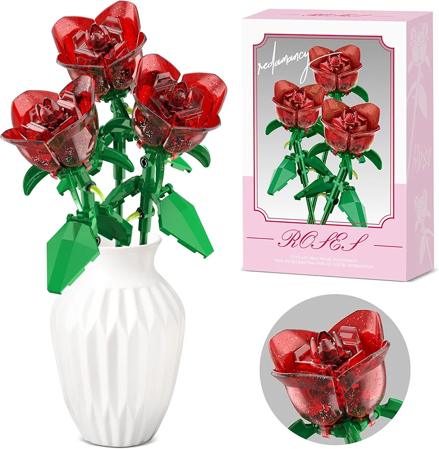 Flower Bouquet Building Kit, 120 Pcs Rose Flowers Building Blocks Sets, Forever Rose Decorated Flower, Valentine's Day Gifts for Her Mom Women Girlfriends Him (Red Rose Bouquet)