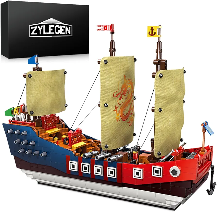 ZYLEGEN Military Warships Pirate Ship Building Sets, MOC Sailboat Model Construction Set to Build,Medieval Warships Model Building Set Toys for Kids,Ocean Ship Christmas Gift Building Toy(921Pcs)