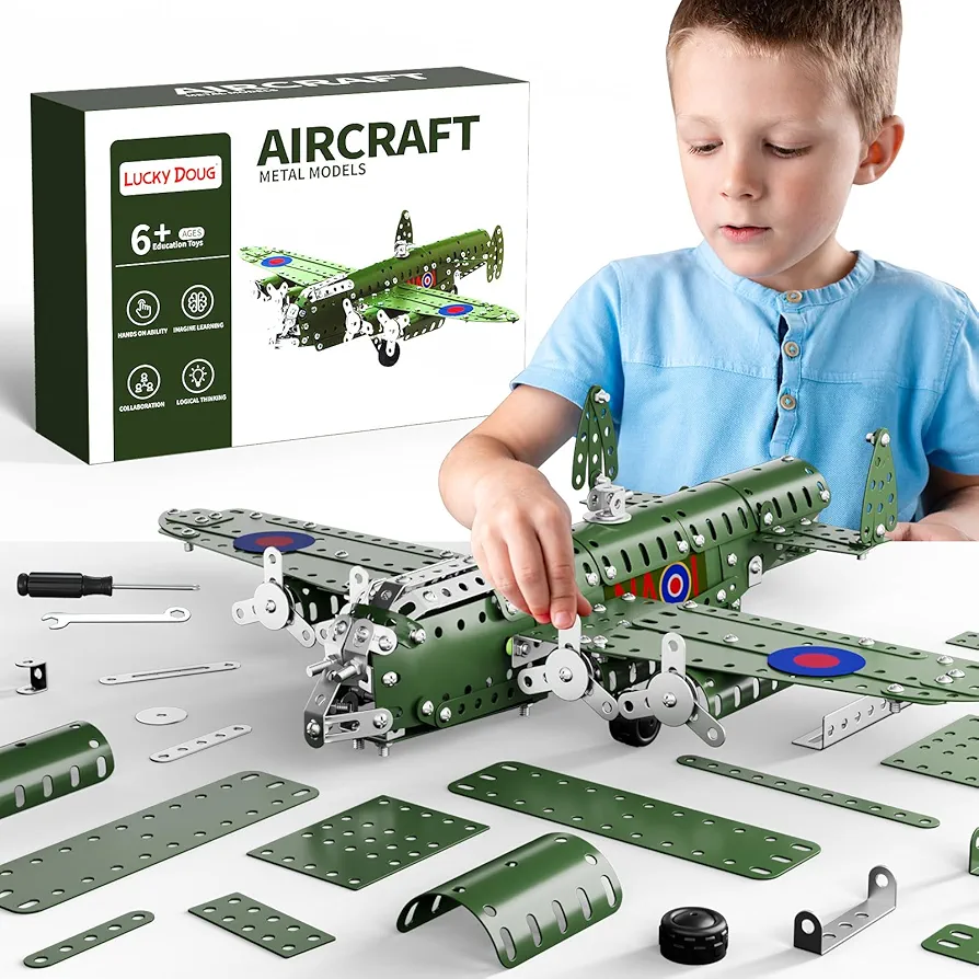 Lucky Doug STEM Building Projects Model Airplane Set - 389 Pieces STEM Project Building Toys for Kids Ages 8-12, Assembly Science Kit Educational Army Toys Gift for Kids Boys 8 9 10 11 12-16 Years Old