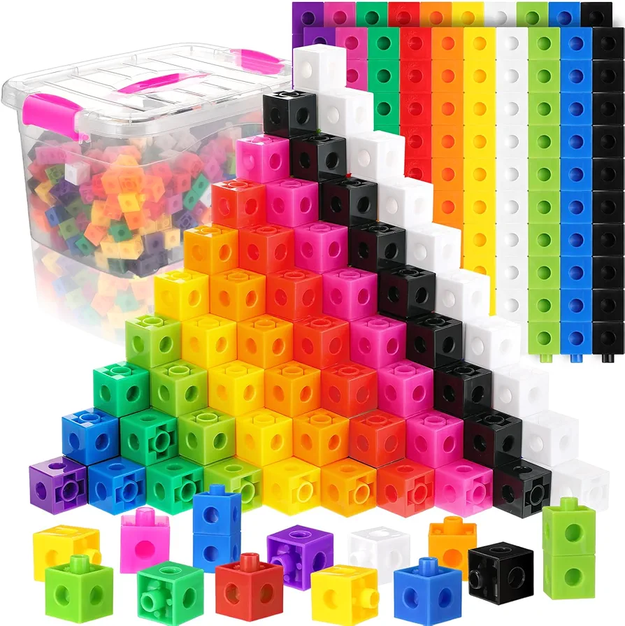 400 Pcs Math Linking Cubes with Storage Box, Plastic Counting Blocks, Colorful Math Cubes, Manipulative Connecting Snap Blocks for Early Math Construction Kindergarten Educational Toy (Pink)